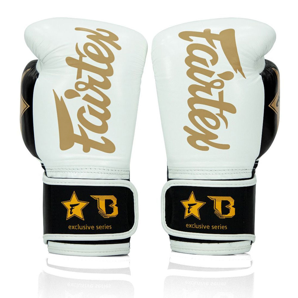 Fairtex x Booster Thai Boxing Gloves White/Black/Gold