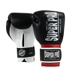 Super Pro Stripes Leather Thai Boxing Gloves - Black