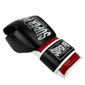 Super Pro Stripes Leather Thai Boxing Gloves - Black